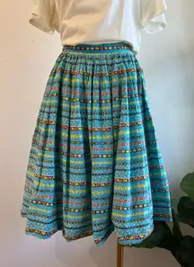 Vintage 1970s Southwestern Print Pleated A Line Knee Length Skirt Size XS/S