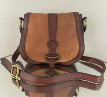 Fossil Vintage Reissue Dual Tone Brown Leather Flap Crossbody Messenger Bag