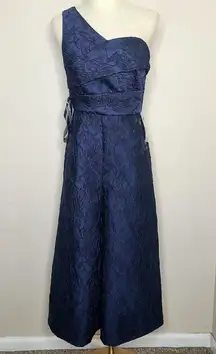 Kay Unger Women's Navy Blue Pandora One-Shoulder Wide Leg Jumpsuit‎ Size 4