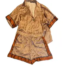 Sollinarry Satin Pajama-Style Set Women's Size M – Printed Shirt & Shorts Lounge