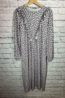 ZARA  Purple Polka Dot Ruffle Front Midi‎ Dress Womens size medium