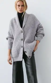 Zara grey oversized chunky knit cardigan sweater size small