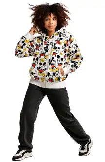 Disney Mickey Mouse All Over Print Zip Up Hoodie Unisex Long Sleeve XL‎ 15 17
