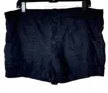 Vince Shorts Women Large‎ Black Linen Elastic Tie Waist 3 Inch Lightweight