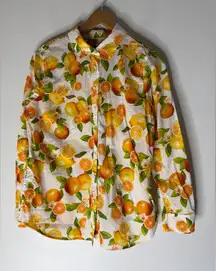 Talbots Lemons And Oranges Collar Button Down Shirt Size Large