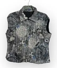 Ubu Gray Floral Quilted Reversible Art Travel Vest Boho Patchwork XL