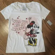 Disney Minnie Mouse Heart "Will You Be My Mickey?" Graphic Womens T-Shirt Size L