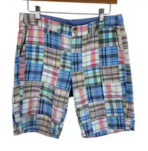 L.L. Bean Favorite Fit 100% Cotton Patchwork Plaid Mid Rise Bermuda Shorts Sz 8