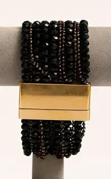 90's Vintage Womens Chunky Dark Beaded Gold Clasp Cuff Bracelet Y2K Edgy Preppy