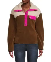 Rebecca Minkoff  Sweatshirt Pullover Brown Pink Faux Fur Long Sleeve Collared L