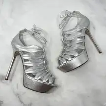 Scarpe Donna Strappy Sky High Platform Sandal Heels Silver Y2K 41.5