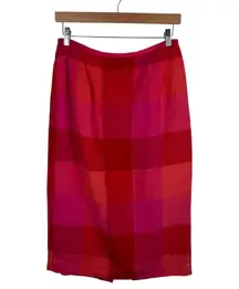 VTG‎ Talbots Womens 100% Linen Midi Skirt Sz 10 Pink Plaid Preppy Modest Teacher