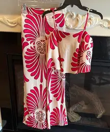 Entro Magenta Champagne Hippie 70s Vibe Wide Leg Pants Matching Flowy Crop Top