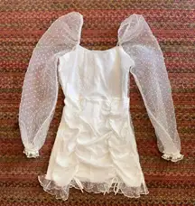 LUCY IN THE SKY WHITE MESH PUFF SLEEVE POLKA DOT BRIDAL DRESS