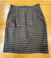 Tofy Wool Brown Plaid Boho Chic Casual Office A Line Midi Skirt, Size 14