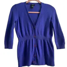 Preppy Twee Cobalt Blue Knit Cardigan Cropped Sleeves Size Small