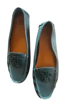 Tory Burch Teal Leather Loafers Driving Moccasins Classic Designer  size