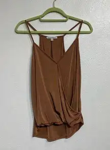 Green Envelope Caramel Brown Faux Wrap Cami Sz S