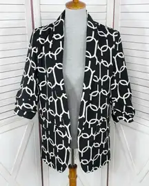 Milk & Honey Printed Ruched Sleeve Blazer Jacket Black White Small Chain Link