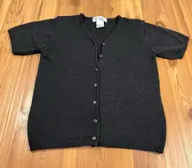 Studio Collection Black Short Sleeve V Neck Button Up Cardigan Sweater Medium