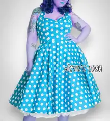 Hell Bunny Vixen Marian Turquoise Polka Dot Halter Dress