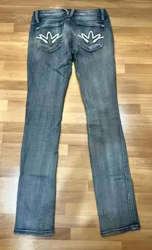 Bootcut Kira Plastina Light Wash Blue Denim, Distressed, Size 27
