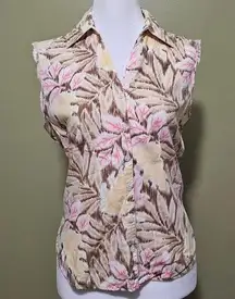 Gloria Vanderbilt Floral Sleeveless Button Up Blouse Size Petite Medium