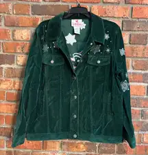 Quacker Factory womens Capture the Magic velvet Embroidered snowflakes green M