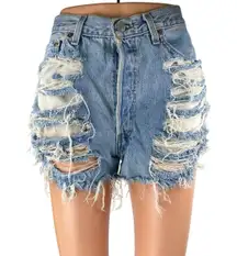 Levi’s Women's Blue Distressed Ripped Button Fly Cutoff Denim Jeans Shorts Sz 31
