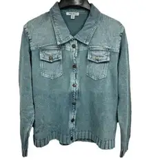 NEW PBJ Blues Acid Washed Deep Sea Green Denim Trim Sweater Jacket Extra Large