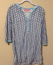 Preppy Girl Palm Beach Blue Elephant Print Women's Top size large