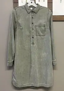 Old Navy Sage Long Sleeve 1/2 Button Down Pullover Rounded Hem Shirt Dress- Sm/T