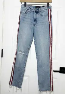 BANANA REPUBLIC Size 27 High Rise Straight Light Wash Denim Jeans Red Stripe