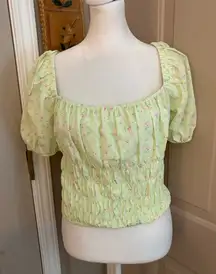 Spring Green and Pink Petals Cropped Top Size XL Sexy Summer