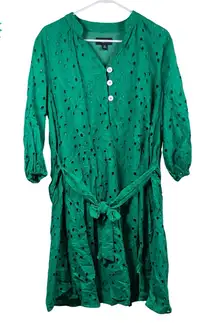 RN Studio Ronni Nicole Eyelet Dress Women's Size 1X Green 3/4 Sleeve Lined NEW