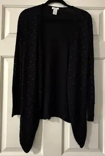 Cache Black Open Front Studded Draped Cardigan Long Sleeve Sz M Medium Rayon
