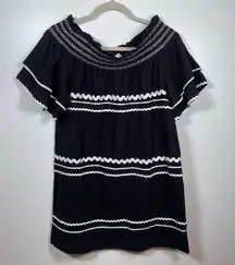 Mud Pie Dress Women's Size Small off the Shoulder Smocked Black and White