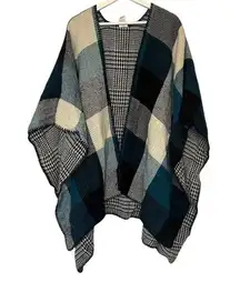 WOOLRICH | Women’s Reversible Plaid Poncho Green & Black One Size