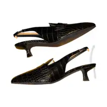 Splendid Lila Black Croc Embossed Slingback Kitten Heels Shoes Women's Size 10