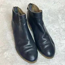 Anthropologie Gee’WaWa Leather Ankle Boot Bootie Navy Blue Women Size 8 Back Zip