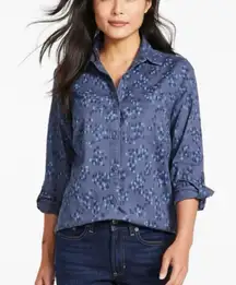 LL Bean‎ Blue Geometric Comfort Cotton/Tencel Long Sleeve Button Up Shirt LARGE