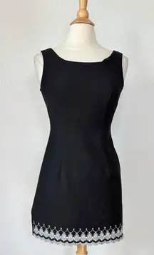Vintage 90s Black Sleeveless Embroidered Sheath Dress