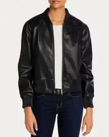 NWT T Tahari Faux Leather Full Zip Cropped Bomber Jacket Black Women's Medium