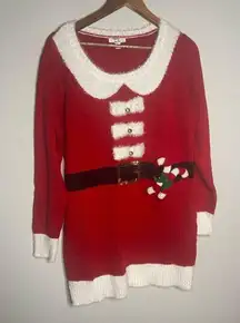 Juniors Red Christmas Festive Mrs. Santa Claus Tunic Sweater Dress Size Large