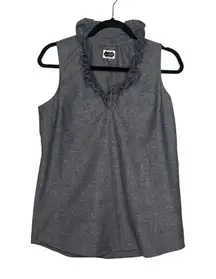 Mud Pie Blue Ruffle Button Collar Sleeveless Tunic Blue Denim Top Size M