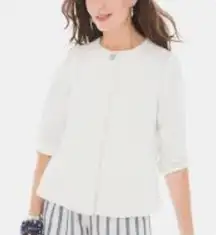 Chico's Blazer Square-Cut Crepe Jacket Size‎ 3/XL Ivory Career Office Business