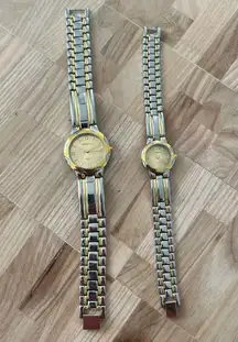 Geneva His/Her Matching Watch Set Two-Tone Bracelet Gold-Tone Dials Markers