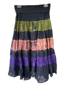 Now And Then Bohemian Stripe Tie Dye Fold Over Whimsical Flare Midi Maxi Skirt S