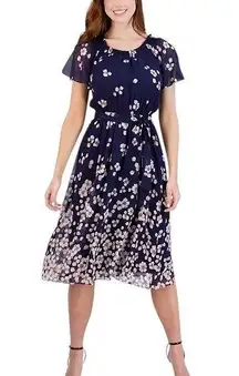 Sandra Darren Plus Size 20W Dress Navy Floral Short Sleeve Smocked Midi 1284