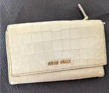 Miu Miu Cream Crocodile-Embossed Women's Wallet